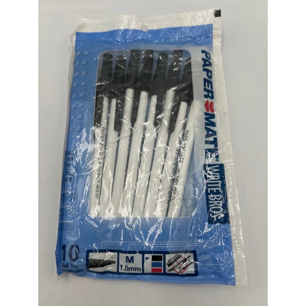Paper Mate Write Bros Ballpoint Pens 10 Pack Black Ink Medium 1.0mm Vintage 2001